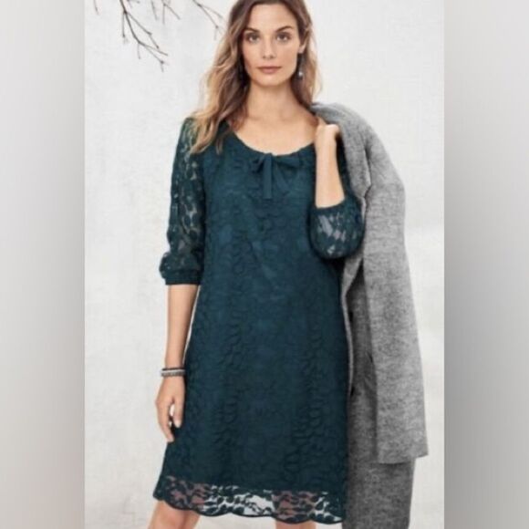 Garnet Hill Emerald Green Lace Boheme Dress Size 0 Great Cond. - Picture 1 of 10